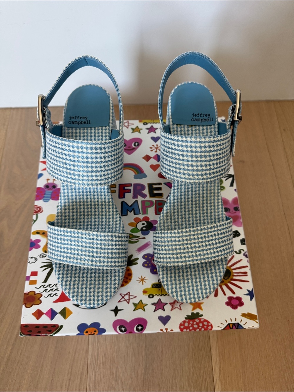 Jeffrey Campbell blue/white houndstooth platform.